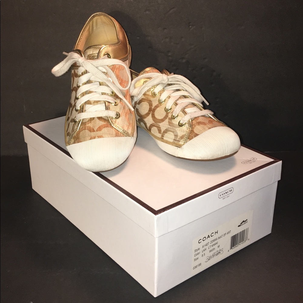 COACH ZORRA GOLD JACQUARD SNEAKERS Sz. 8.5 M